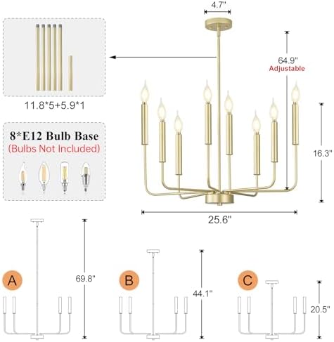 Qamra 8-Light Gold Chandelier for Dining Room