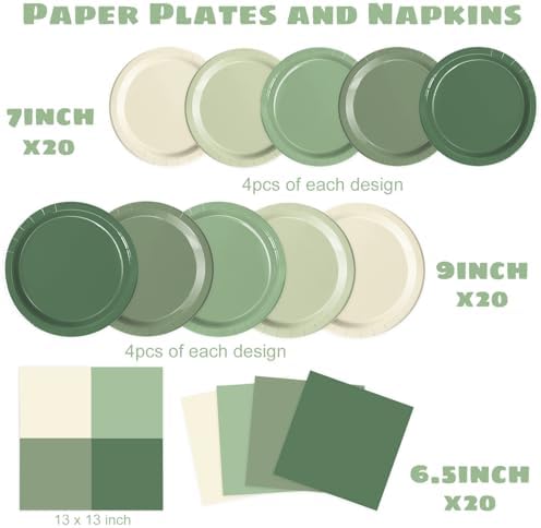 Oigco 60 PCS Sage Green Paper Plates and Napkins