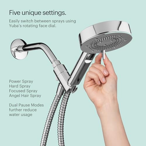 Brondell Yuba Handheld Shower Head with 5 Settings and Matte Black Finish