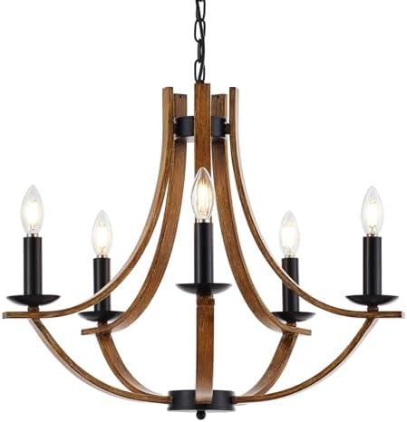 Widluth 22 Farmhouse Wooden Chandelier 5 Lights