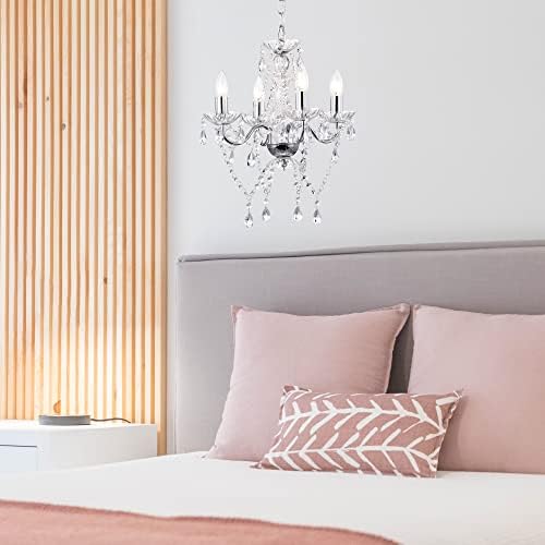 Modern Chrome Chandelier with 4 Crystal Lights