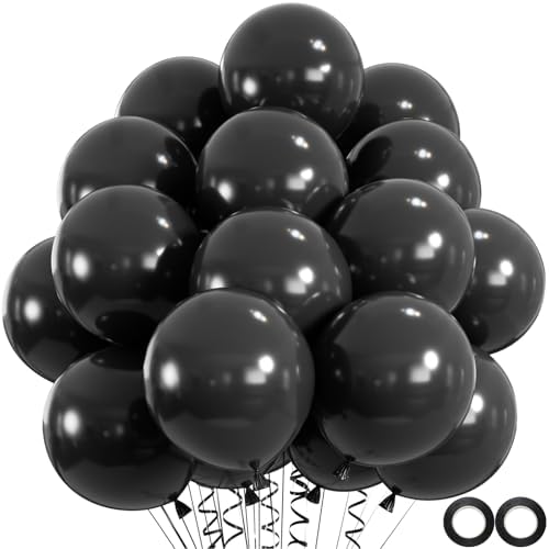100pcs Black Balloons with 66ft Ribbons for Party Decor