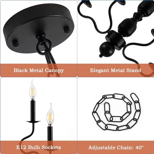 Black 6-Light Farmhouse Chandelier Pendant Light