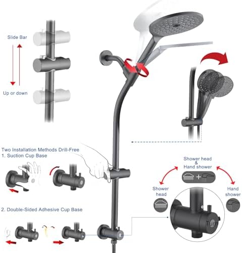 High Pressure Shower Head with Handheld and Slide Bar Combo - Matte Black