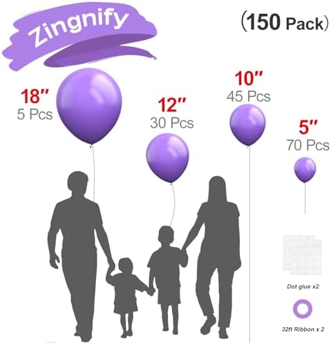 Purple Balloons 150 PCS Different Sizes Pack