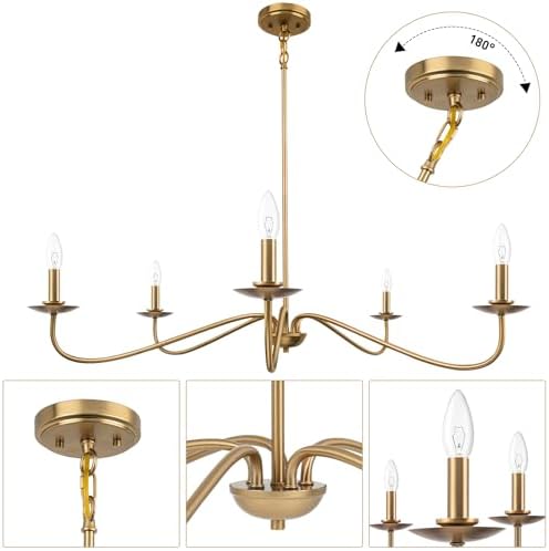 Modern Gold Chandelier 5 Light Adjustable Height