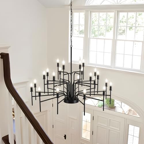 Modern Farmhouse 24 Light Black Chandelier for Dining Room