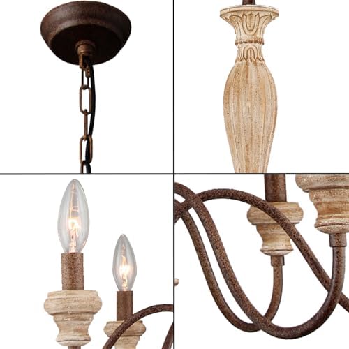 French Country 6-Light Chandelier with Distressed Wood Design