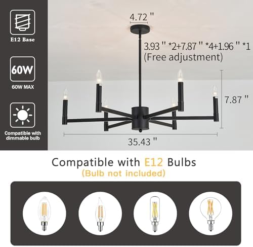 ASGYISA 6 Light Black Farmhouse Chandelier Ceiling Light