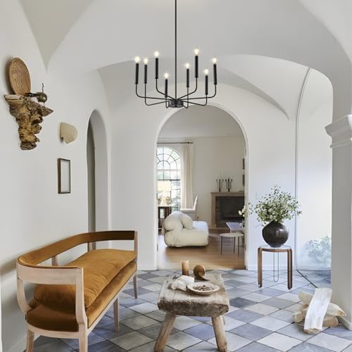 Modern Black Farmhouse Chandelier with 8 Lights
