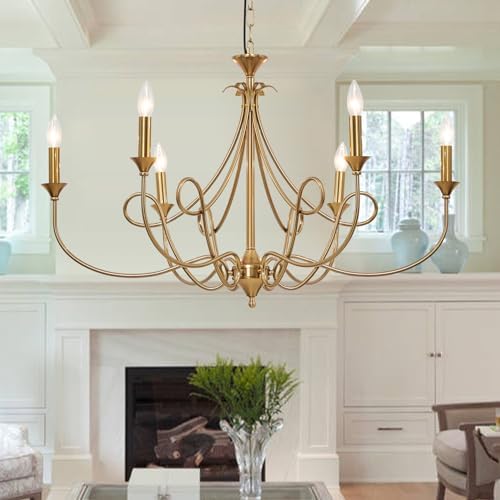 6-Light Modern Chandelier with Brass Finish