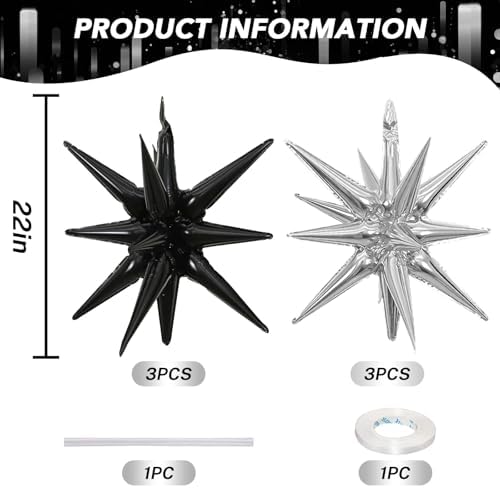 6PCS Black Silver Star Balloons for Party Decorations