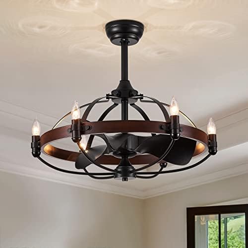 27-Inch Brown Walnut Farmhouse Ceiling Fan with Light and Remote Control