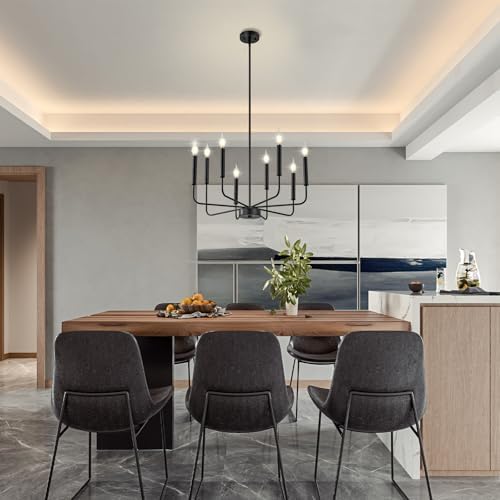 Modern Black Farmhouse Chandelier with 8 Lights