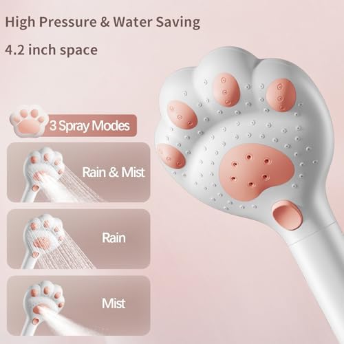 Cute Cat Paw Shower Head - 3 Spray Modes 25 GPM White