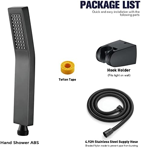 Uwerfm Brass Square Handheld Shower Head Kit with 59In Hose and Bracket