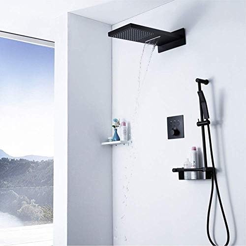 Handheld Showerhead with Waterfall and Copper Set Concealed Black Constant Temperature Rain Shower