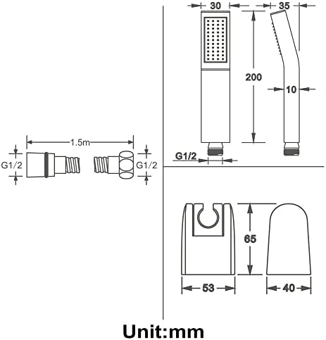 Uwerfm Brass Square Handheld Shower Head Kit with 59In Hose and Bracket