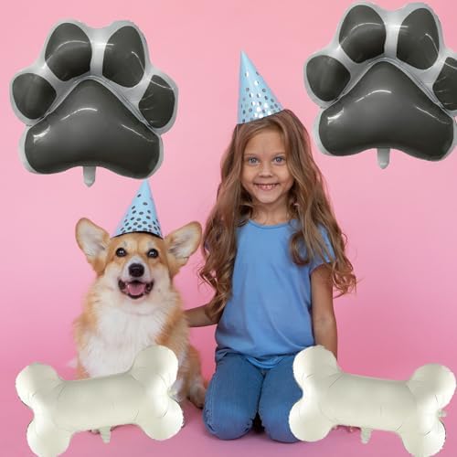 4Pcs Dog Party Balloons Decorations Bone Dog Paw Shaped