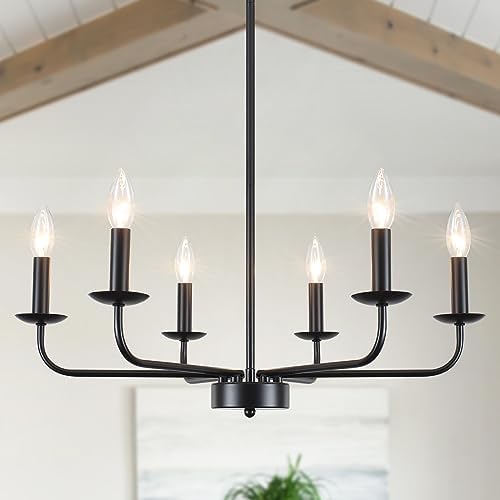 Matte Black 6-Light Chandelier for Bedroom and Living Room