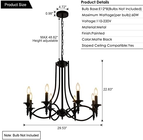 Black Industrial Chandelier with 8-Light Candle Stems