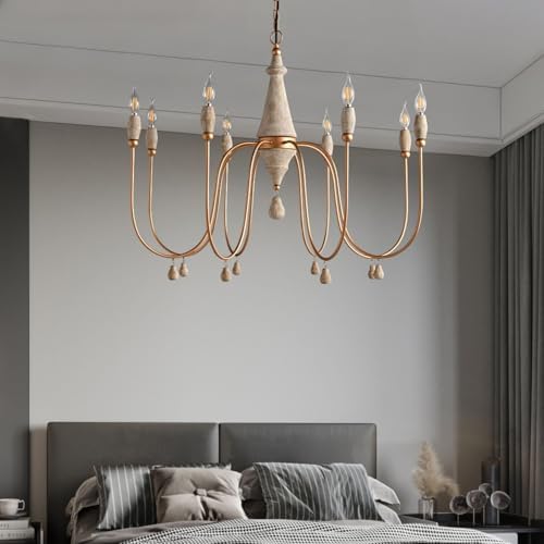French Country Chandelier with 8 Gold Lights