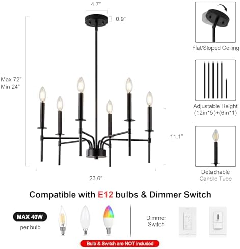 Qamra 6 Light Black Metal Chandelier