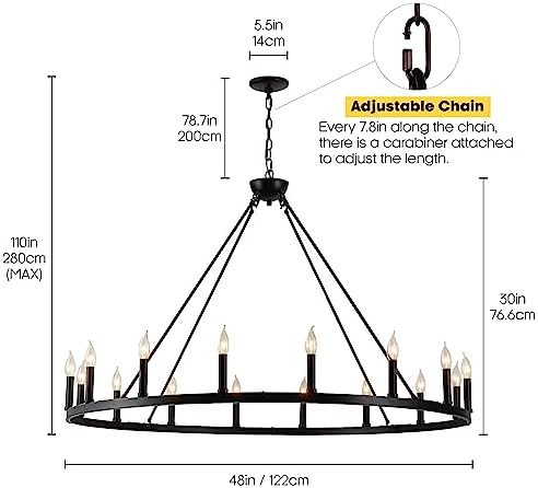 16 Light Black Wagon Wheel Chandelier Large Farmhouse Light Fixture