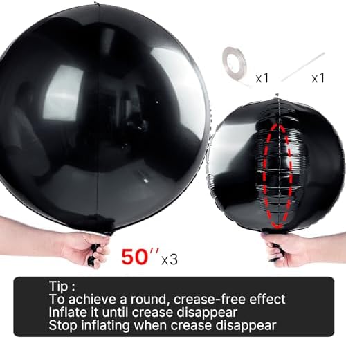 PartyWoo 3 Pack 50 Inch Round Foil Balloons with Ribbon