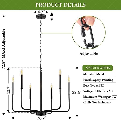 GoBright 6-Light Black Chandelier for Dining Room and Bedroom