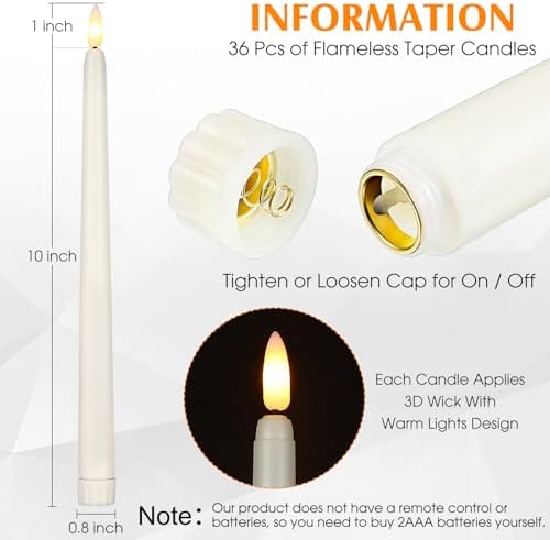 Reginary 36 Piece Flameless Taper Candles 11 Inch