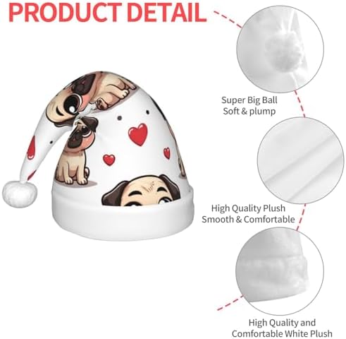 Augenstern Christmas Hat with Cartoon Pugs and Hearts