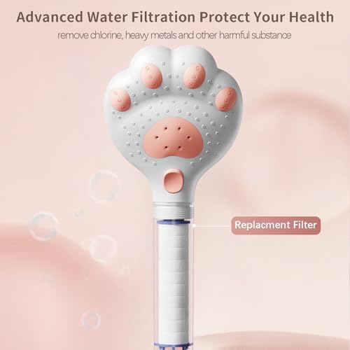 Cute Cat Paw Shower Head - 3 Spray Modes 25 GPM White