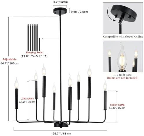 Modern Black Farmhouse Chandelier with 8 Lights