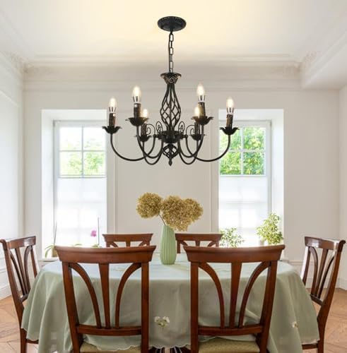 6-Light Farmhouse Chandelier with Adjustable Height