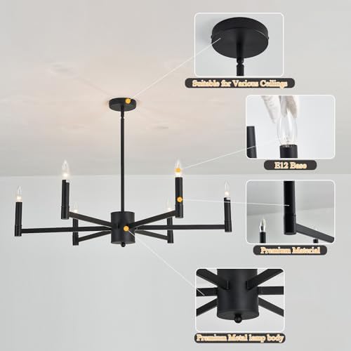 ASGYISA 6 Light Black Farmhouse Chandelier Ceiling Light