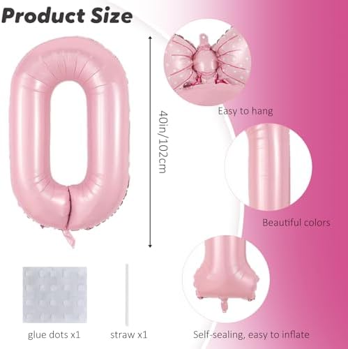40in Number 0 Balloon with Bow Pink Birthday Decor