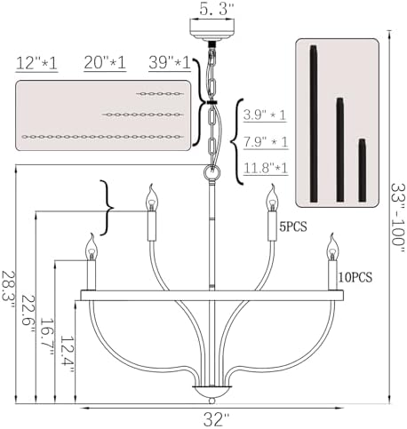 Black 15-Light Industrial Candle Chandelier