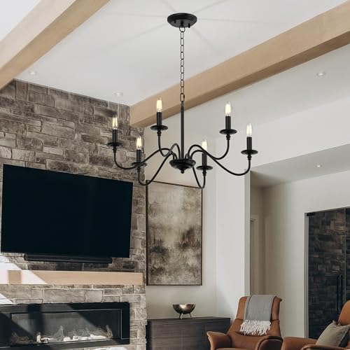 Rustic Black Iron 6-Light Chandelier for Dining Room