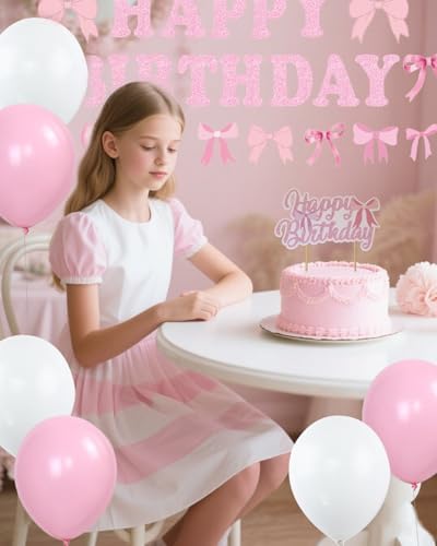 47PCS Pink Bow Birthday Decorations Set