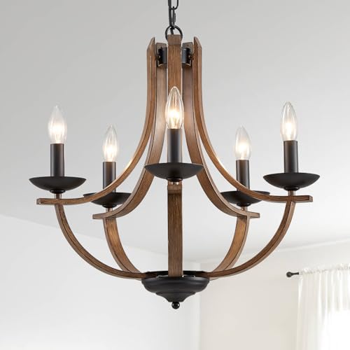 Rustic 5-Light Chandelier with Adjustable Height