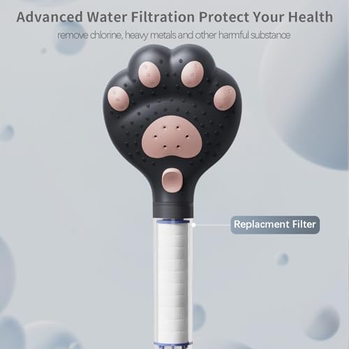 Cute Cat Paw Shower Head - 3 Spray Modes 25 GPM Black