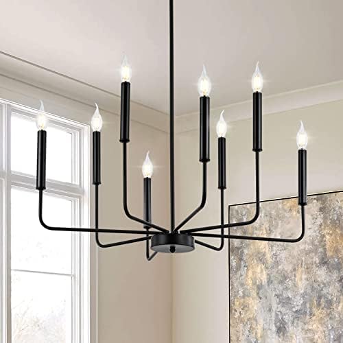 Modern Black Farmhouse Chandelier with 8 Lights