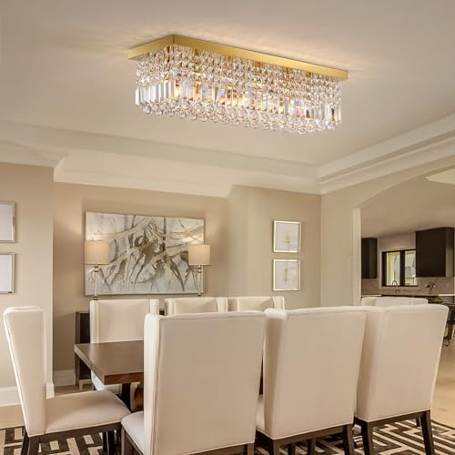 Siljoy Gold Rectangle Chandelier Dining Room 6 Light