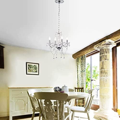 Modern Chrome Chandelier with 4 Crystal Lights