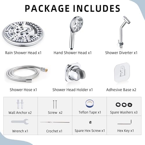 Dual Shower Head with 9 Spray Modes and 3-Way Diverter