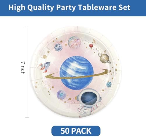 50PCS Space Themed Paper Plates for Birthday Parties