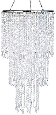FlavorThings Modern Chrome Beaded Chandelier 3 Tiers