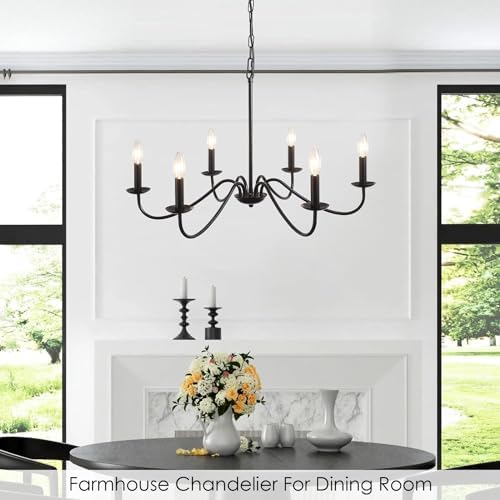 Black 6-Light Farmhouse Chandelier with Adjustable Height