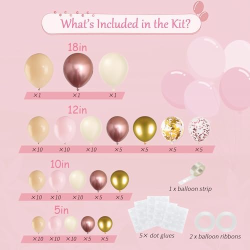 133 Pcs Rose Gold Balloon Garland Kit